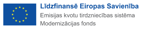 Eiropas Savienības karogs ar tekstu: 'Līdzfinansē Eiropas Savienība. Emisijas kvotu tirdzniecības sistēma. Modernizācijas fonds.