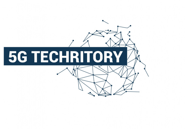 Izsludina vienu no pasaulē nozīmīgākajiem 5G tehnoloģiju pasākumiem - otro ikgadējo Baltijas jūras reģiona 5G ekosistēmas forumu “5G Techritory”, kas norisināsies no 2019. gada 27. līdz 29. novembrim Rīgā . Pasākuma logo.